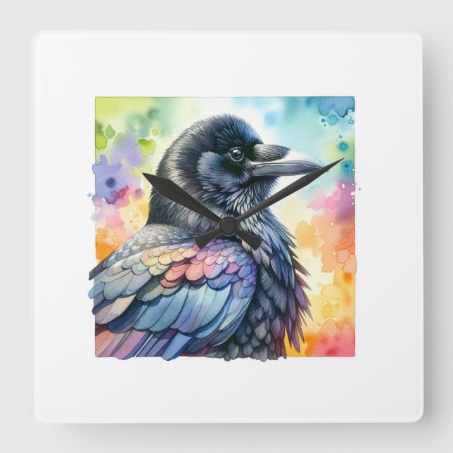 Carrion Crow 020924AREF111 - Watercolor Square Wall Clock (Front)