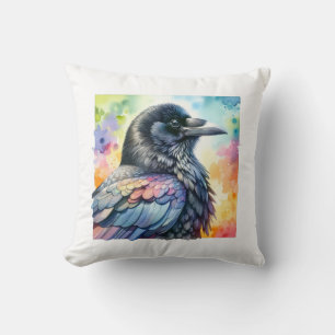 Carrion Crow 020924AREF111 - Watercolor Throw Pillow