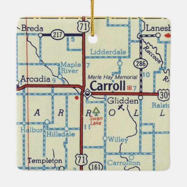 Carroll Iowa Vintage Map Ceramic Ornament (Back)