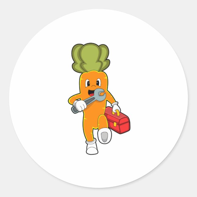 Carrot as Mechanic with Toolbox Classic Round Sticker (Front)