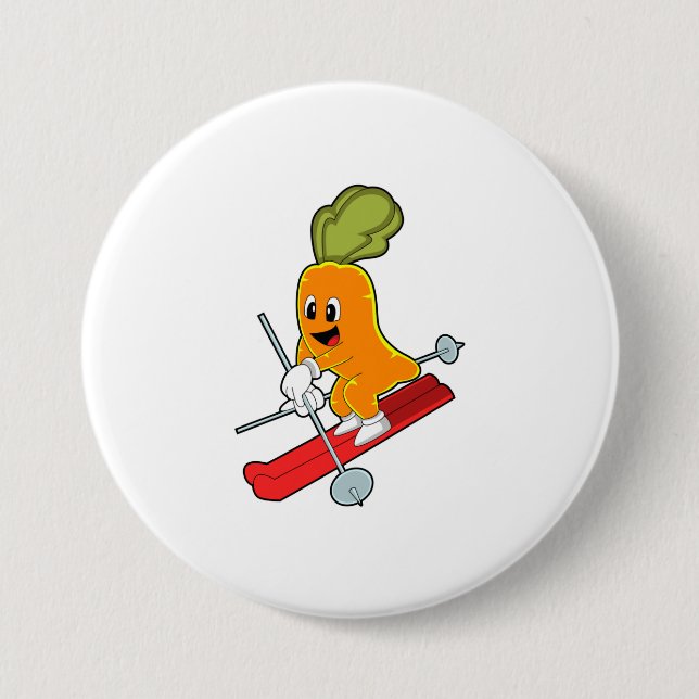 Carrot as Skier with Ski 3 Inch Round Button (Front)