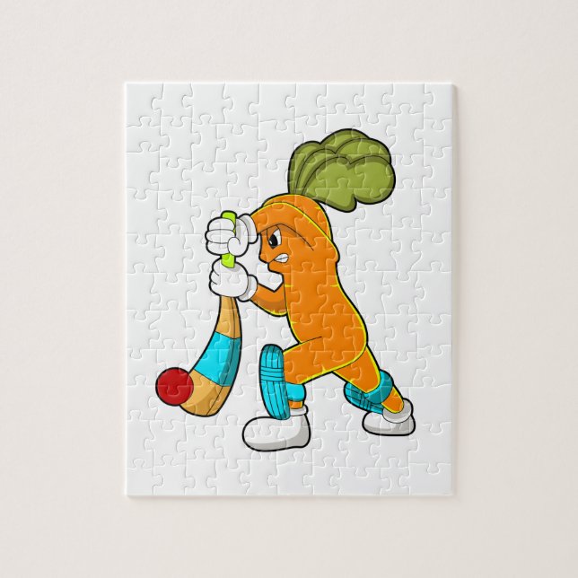 Carrot at Cricket with Cricket bat Jigsaw Puzzle (Vertical)