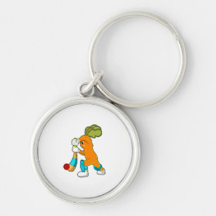 Carrot at Cricket with Cricket bat Keychain