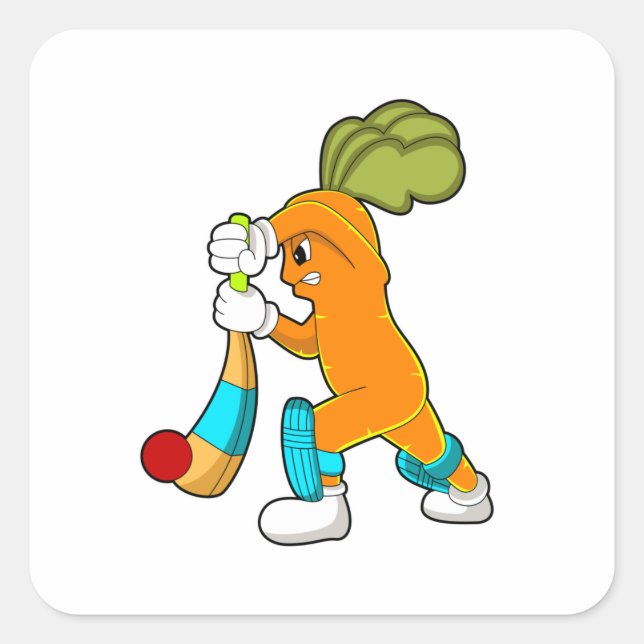 Carrot at Cricket with Cricket bat Square Sticker (Front)