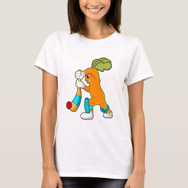 Carrot at Cricket with Cricket bat T-Shirt (Front)