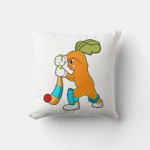 Carrot at Cricket with Cricket bat Throw Pillow