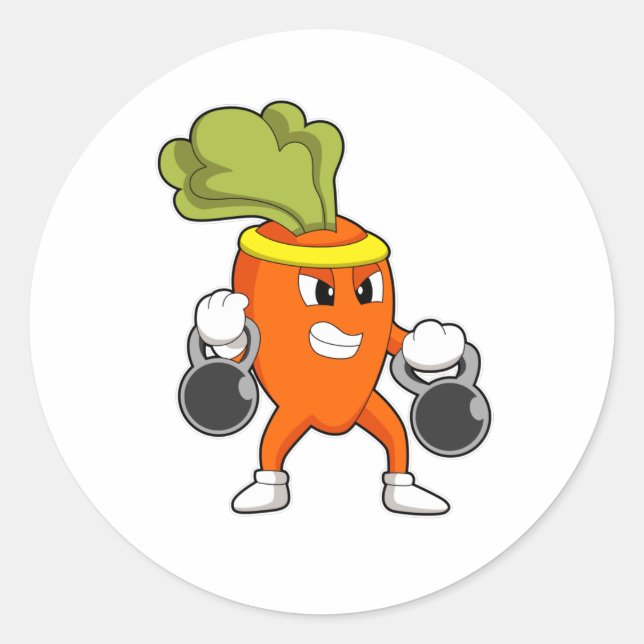 Carrot at Fitness with Dumbbells Classic Round Sticker (Front)