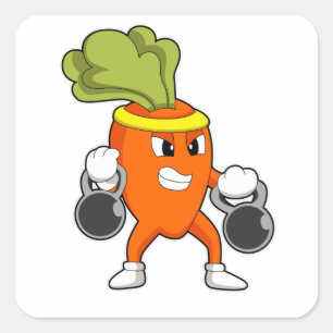 Carrot at Fitness with Dumbbells Square Sticker
