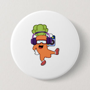 Carrot at Music with Headphone 3 Inch Round Button