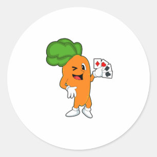 Carrot at Poker with Poker cards Classic Round Sticker