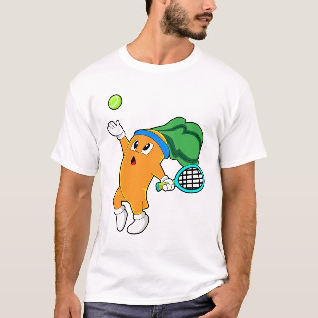 Carrot at Tennis with Tennis racket T-Shirt (Front)