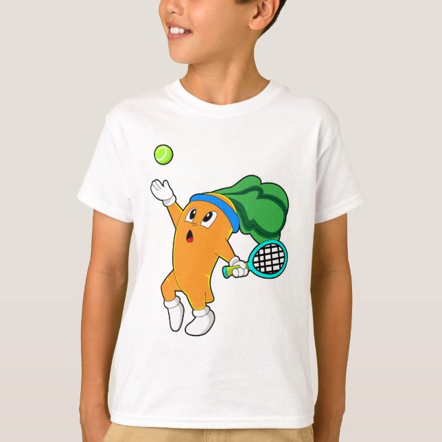 Carrot at Tennis with Tennis racket T-Shirt (Front)