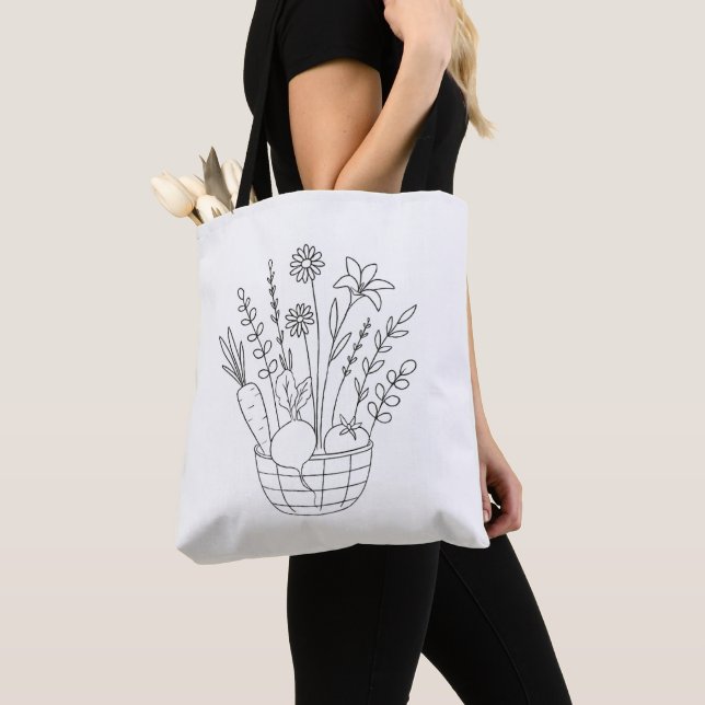 Carrot, Beet, Tomato & Wildflower Illustration Tote Bag (Close Up)