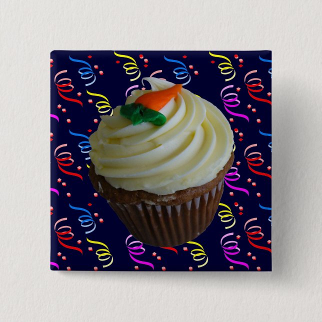 Carrot Cake Cupcake with Confetti 2 Inch Square Button (Front)