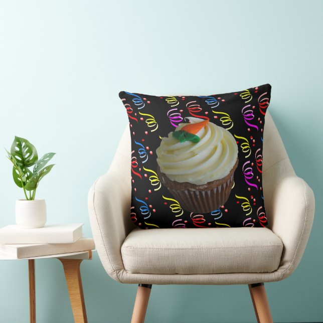 Carrot Cake Cupcake with Confetti Throw Pillow (Chair)