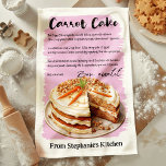 Carrot Cake Recipe Personalized Kitchen Towel<br><div class="desc">Celebrate the sweetness of baking with this personalized Carrot Cake Recipe kitchen towel. Featuring a delicious carrot cake recipe and an inviting design, this towel makes a charming addition to any kitchen. Customize with your name or a special message, making it a perfect gift for baking enthusiasts and carrot cake...</div>