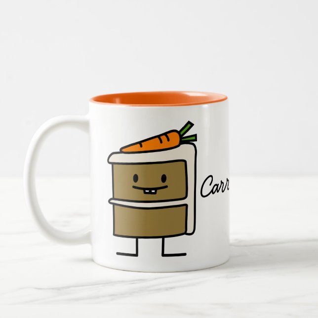 Carrot Cake slice bunny teeth icing dessert Two-Tone Coffee Mug (Left)