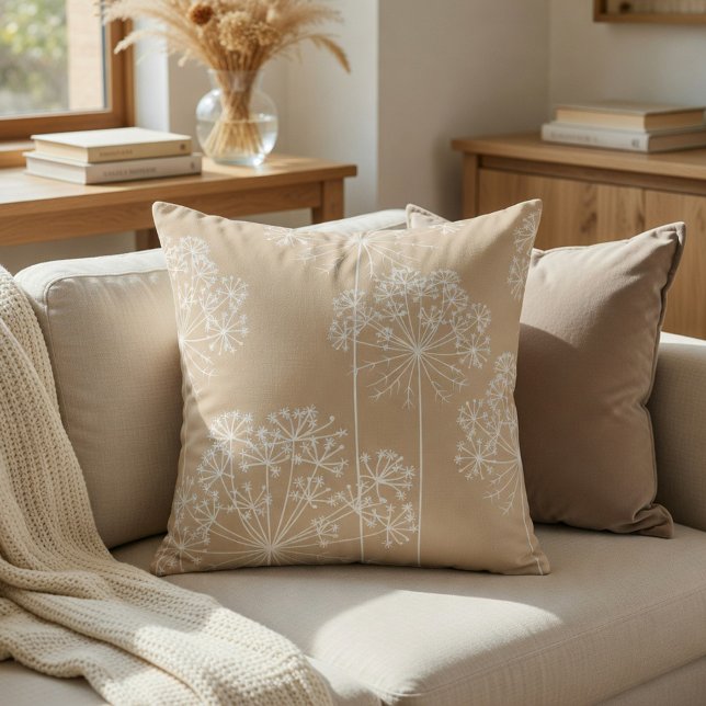 Carrot Flower Silhouette Soft Beige Throw Pillow (Creator Uploaded)