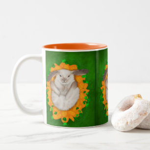 Carrot Haven: Brown and White Bunny's Blissful Bou Two-Tone Coffee Mug