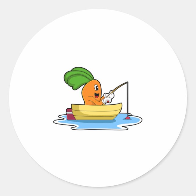Carrot in Boat at Fishing with Fishing rod Classic Round Sticker (Front)