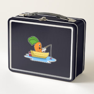 Carrot in Boat at Fishing with Fishing rod Metal Lunch Box