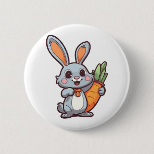 Carrot-Loving Easter Bunny Cute 2D Design 2 Inch Round Button