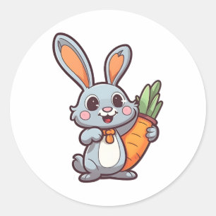 Carrot-Loving Easter Bunny Cute 2D Design Classic Round Sticker