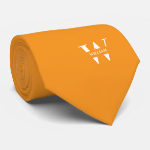 Carrot Orange Colour Elegant Monogram + Name  Tie