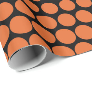 Carrot Orange Polka Dot Modern Black Wrapping Paper