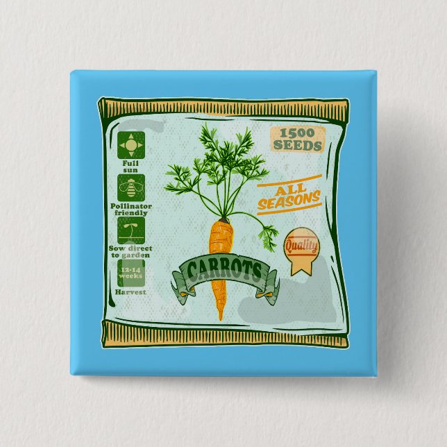 Carrot seeds growing veggies 2 inch square button (Front)