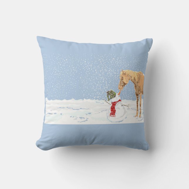 Carrot Thief Horse and Snowman Pillow (Front)