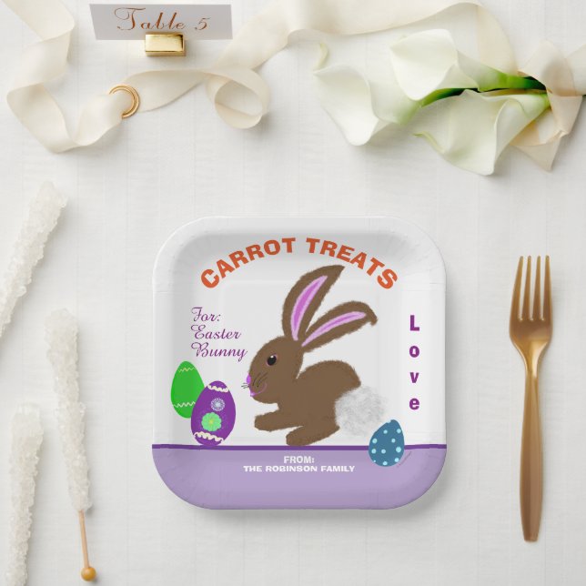 Carrot Treats For Easter Bunny Name Paper Plate (Wedding)