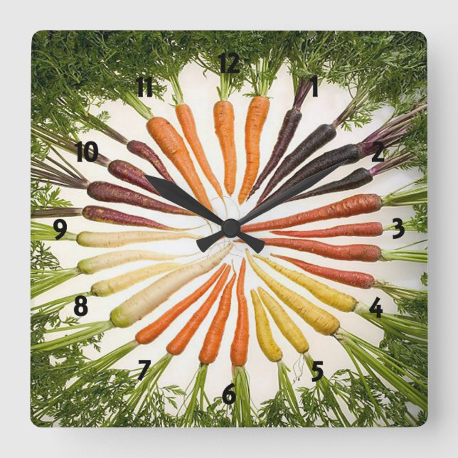 Carrot Vegetables Colorful Rainbow Pattern Garden Square Wall Clock (Front)