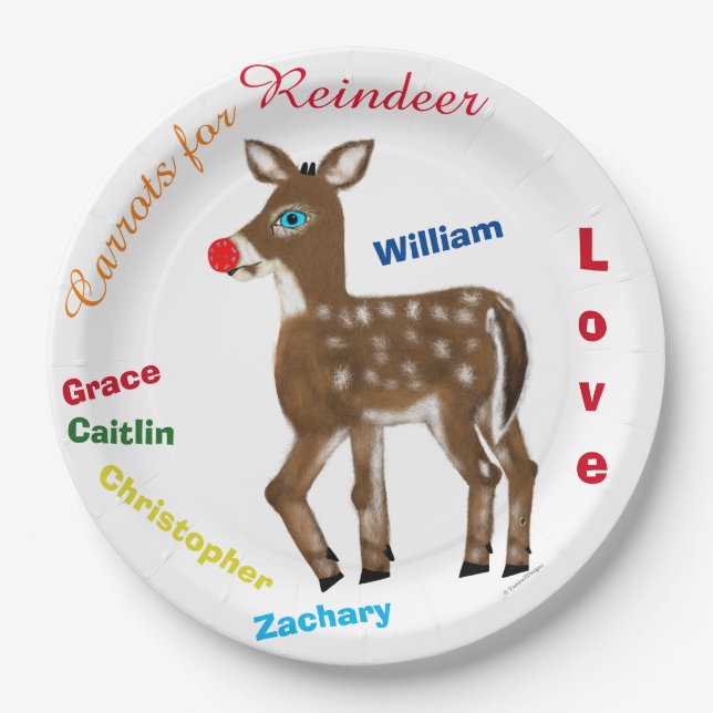 Carrots for Reindeer Kids Names Paper Plate (Front)