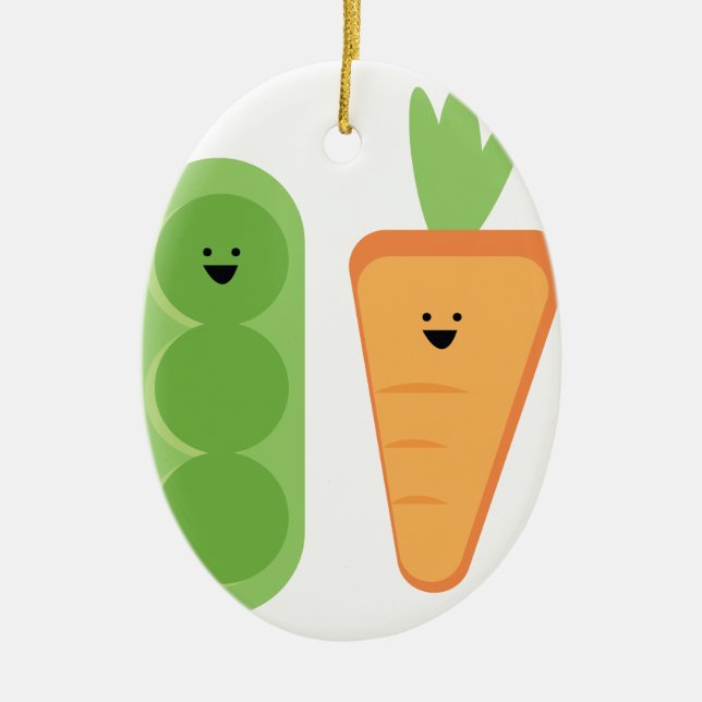 Carrots & Peas Ceramic Ornament (Front)