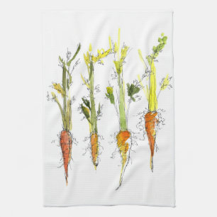 Carrots Vegetable Garden Illustration Kitchen Art Towel