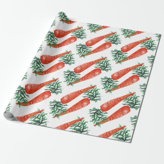 Carrots Watercolor Gift Wrapping Paper (Unrolled)