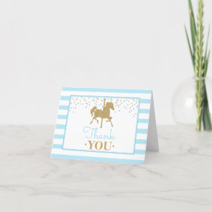 Carrousel bleu or Cheval plié Carte de remerciemen