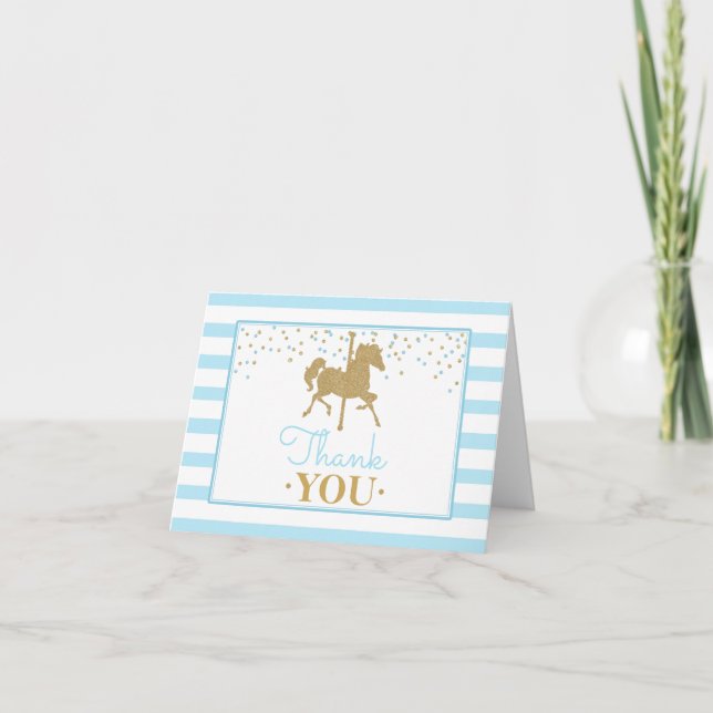 Carrousel bleu or Cheval plié Carte de remerciemen (Devant)