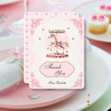 Carrousel Vintage rose - Carte de remerciements Ba