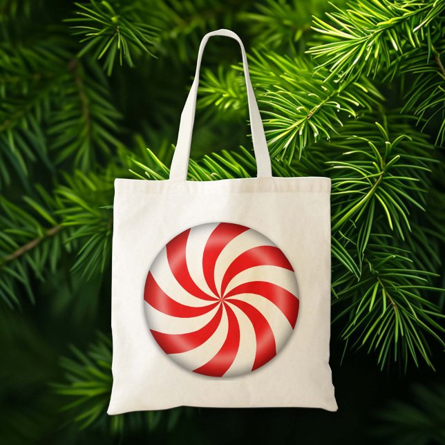 Carry Holiday Peppermint Candy Tote Bag (Carry your holiday gifts and presents in a sweet peppermint candy tote bag.)