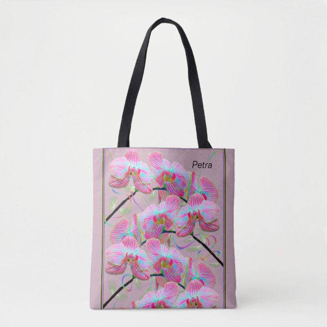Carrying Bag Large with Digitally Glowing Orchids (Front)
