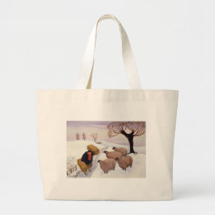 Carrying Hay to the Sheep in Winter Large Tote Bag