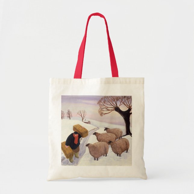 Carrying Hay to the Sheep in Winter Tote Bag (Front)