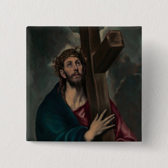 Carrying the Cross 2 Inch Square Button (Front)