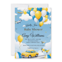 Cars and  airplanes Boy Baby Shower Invitation