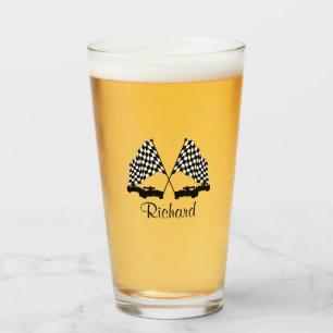 Cars and Checker Flag Race Personal Glass