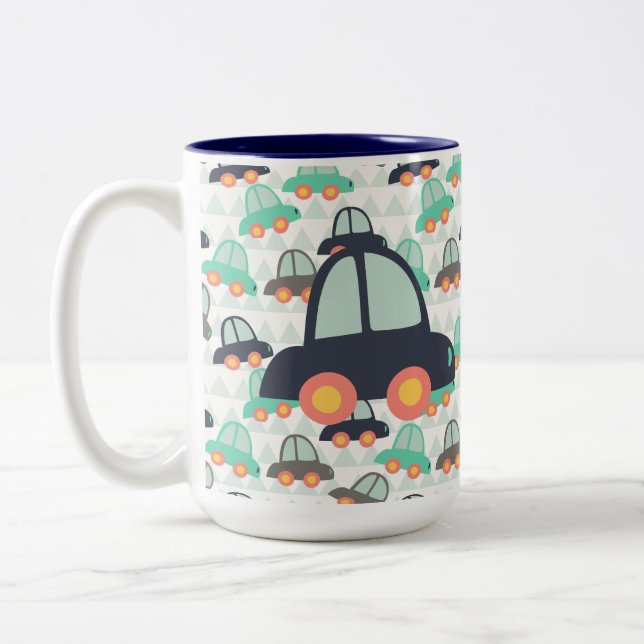 Cars and More Cars Two-Tone Coffee Mug (Left)