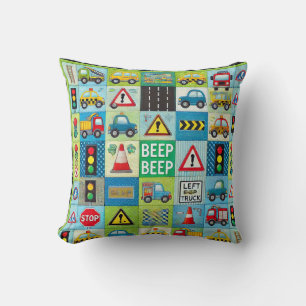 Cars and trucks kids pattern throw pillow