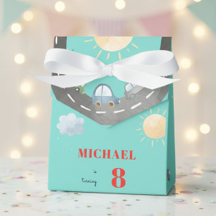 Cars and vehicles on the road boy birthday favor box